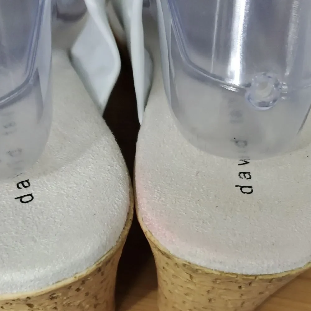 David Tate Loop Slide Sandals White Leather Slip On Wedge Women's Size 13